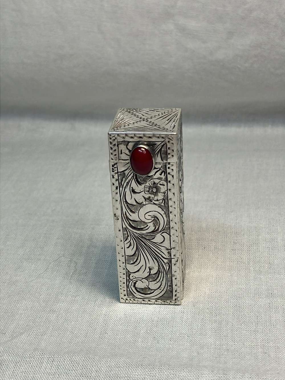 Antique 800 Sterling Silver Carnelian Stone Lipstick Case